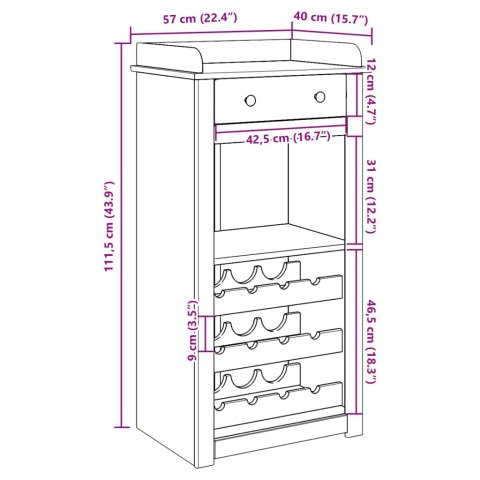  Szafka na wino Panama, 57x40x111,5 cm, lite drewno sosnowe