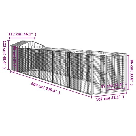  Buda dla psa, z dachem, jasnoszara, 117x609x123 cm, stal