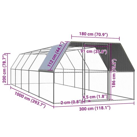  Klatka dla kurcząt, 3x10x2 m, stal galwanizowana