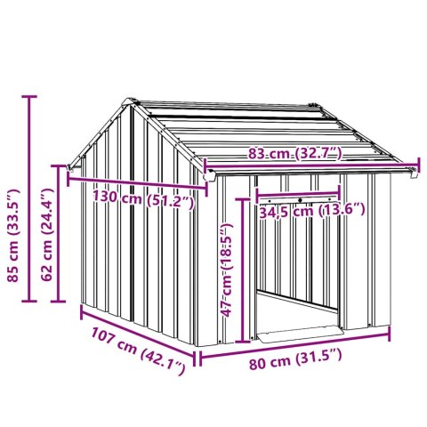  Buda dla psa z dachem, 83x130x85 cm, stal galwanizowana