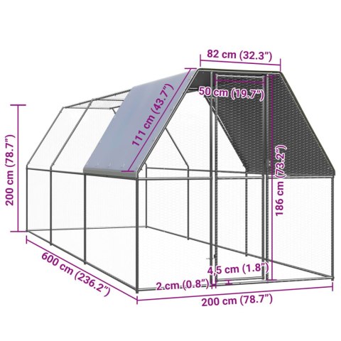  Klatka zewnętrzna dla kurcząt, 2x6x2 m, stal galwanizowana