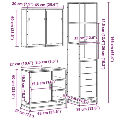  3-cz zestaw mebli łazienkowych, czarny, materiał drewnopochodny