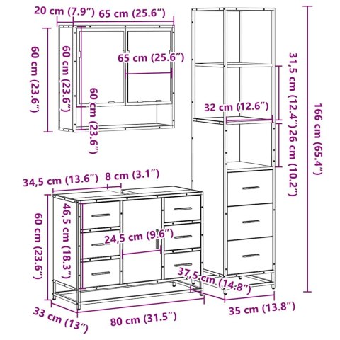  3-cz zestaw mebli łazienkowych, czarny, materiał drewnopochodny