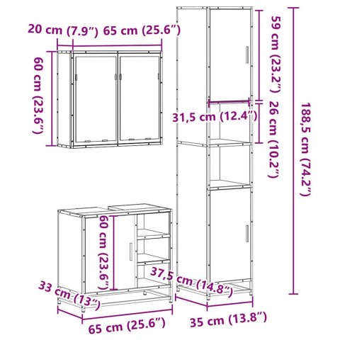  3-cz zestaw mebli łazienkowych, czarny, materiał drewnopochodny