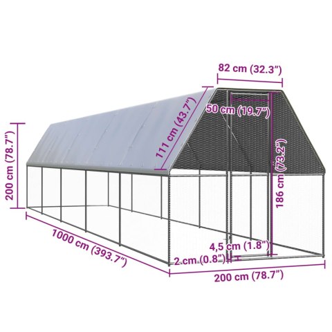  Klatka zewnętrzna dla kurcząt, 2x10x2 m, stal galwanizowana