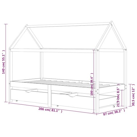  Łóżko dziecięce z szufladami ciemnoszare, lita sosna, 90x200 cm