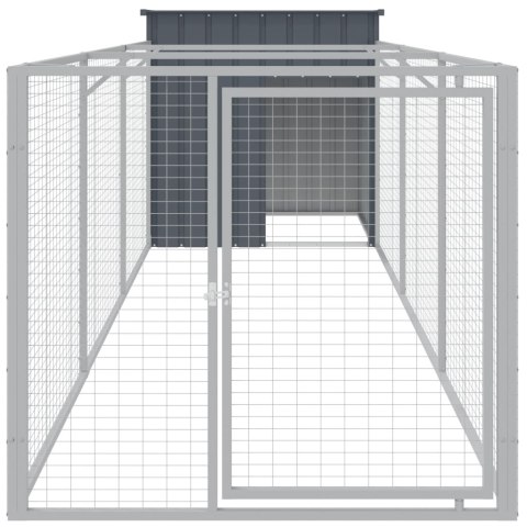  Buda dla psa, z wybiegiem, antracytowa, 110x405x110 cm, stal