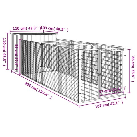  Buda dla psa, z wybiegiem, antracytowa, 110x405x110 cm, stal