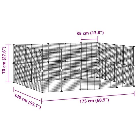  Klatka dla zwierząt z bramką, 36 paneli, czarna, 35x35 cm, stal