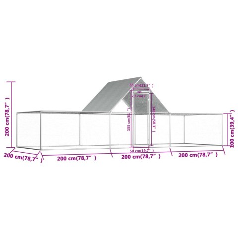  Woliera dla kur, 6 x 2 x 2 m, galwanizowana stal