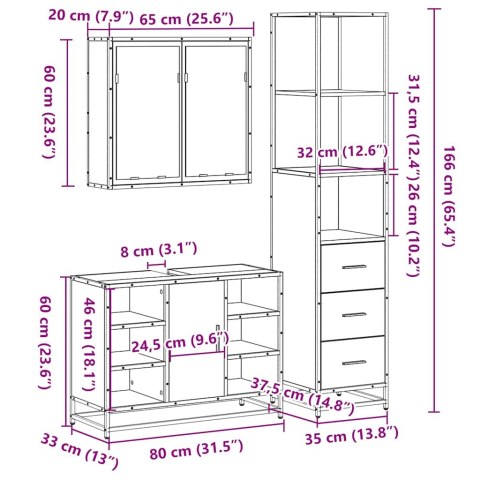  3-cz zestaw mebli łazienkowych, czarny, materiał drewnopochodny