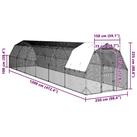  Kurnik z dachem 2,5x12x2,25 m Stal ocynkowana