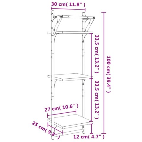  3-poziomowe półki z drążkami 2 szt. szary dąb sonoma 30x25x100