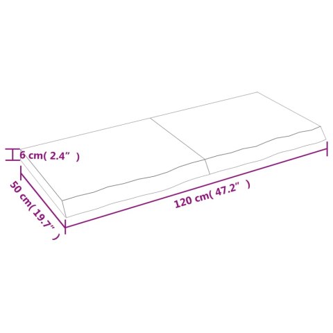  Półka, 120x50x(2-6) cm, surowe lite drewno dębowe