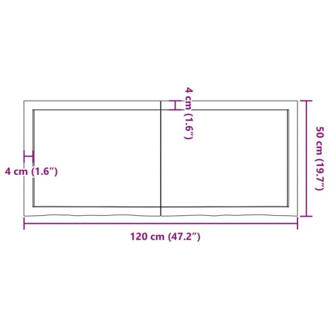  Półka, 120x50x(2-6) cm, surowe lite drewno dębowe