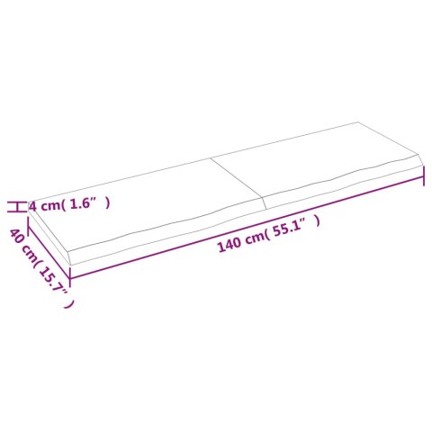  Półka, 140x40x(2-4) cm, surowe lite drewno dębowe