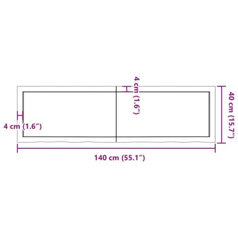  Półka, 140x40x(2-4) cm, surowe lite drewno dębowe