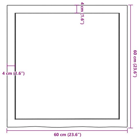  Półka, 60x60x(2-6) cm, surowe lite drewno dębowe