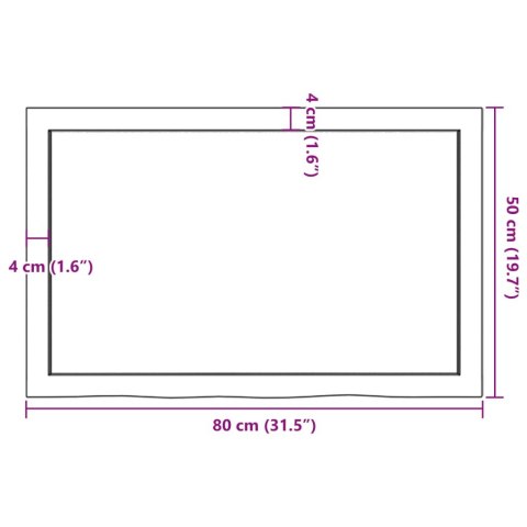  Półka, 80x50x(2-4) cm, surowe lite drewno dębowe