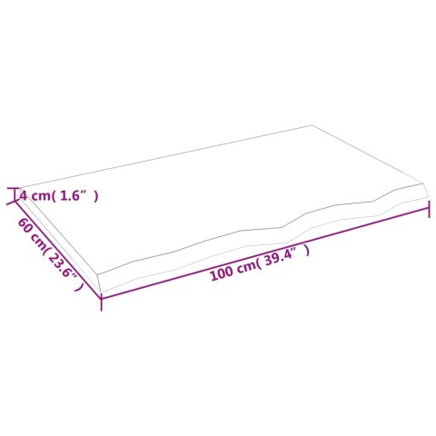  Półka, brązowa, 100x60x(2-4) cm, lakierowane lite drewno dębowe