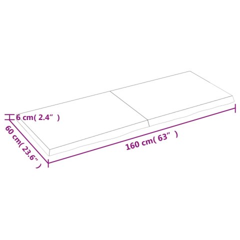  Półka, brązowa, 160x60x(2-6) cm, lakierowane lite drewno dębowe