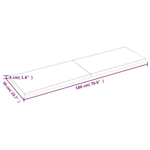  Półka, brązowa, 180x50x(2-4) cm, lakierowane lite drewno dębowe