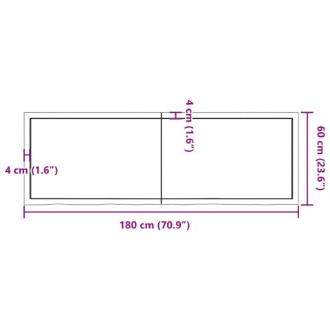  Półka, brązowa, 180x60x(2-4) cm, lakierowane lite drewno dębowe