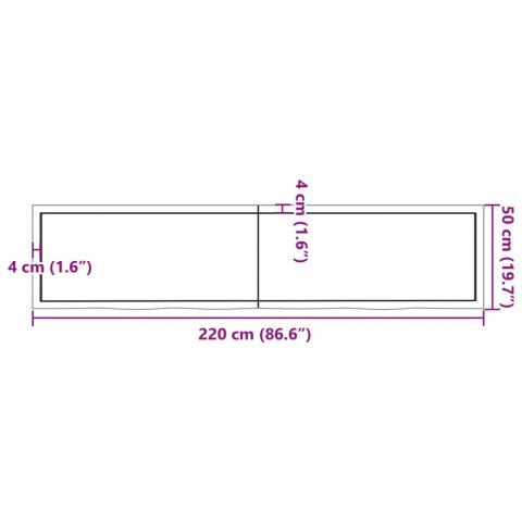  Półka, brązowa, 220x50x(2-4) cm, lakierowane lite drewno dębowe