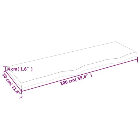  Półka, 100x30x(2-4) cm, surowe lite drewno dębowe