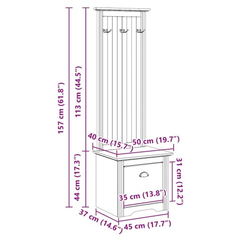  Szafka przedpokojowa z wieszakami, BODO, biała, 50x40x157 cm