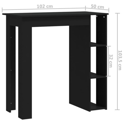  Stolik barowy z półkami, czarny, 102x50x103,5 cm