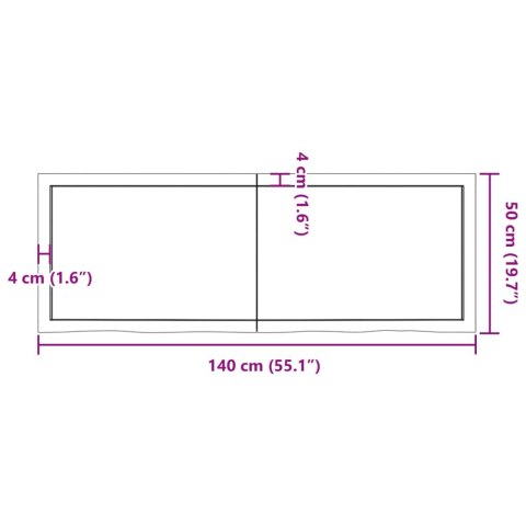  Półka, 140x50x(2-4) cm, surowe lite drewno dębowe