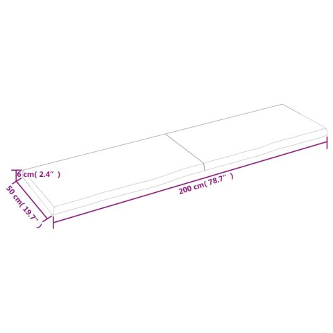  Półka, 200x50x(2-6) cm, surowe lite drewno dębowe