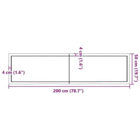  Półka, 200x50x(2-6) cm, surowe lite drewno dębowe