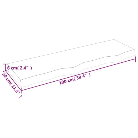  Półka, brązowa, 100x30x(2-6) cm, lakierowane lite drewno dębowe