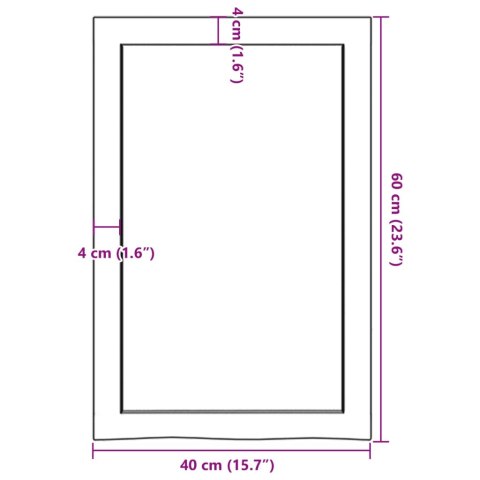  Półka, brązowa, 40x60x(2-6) cm, lakierowane lite drewno dębowe