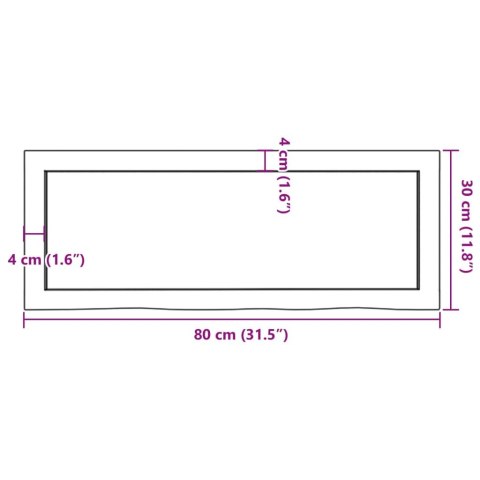  Półka, brązowa, 80x30x(2-4) cm, lakierowane lite drewno dębowe