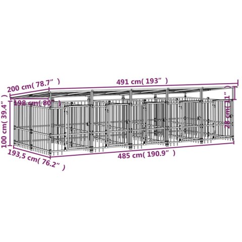  Kojec dla psa z zadaszeniem, stalowy, 9,38 m²