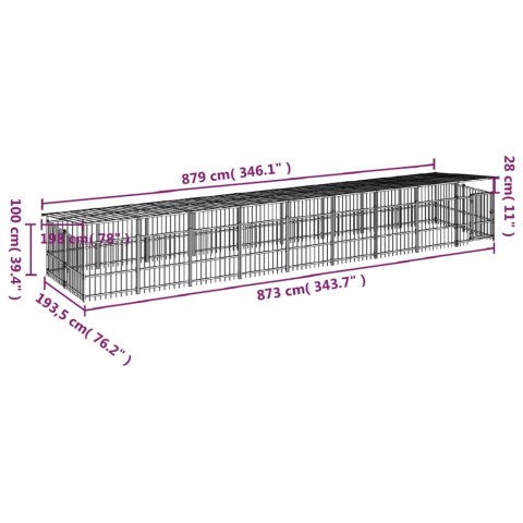  Kojec zewnętrzny dla psów, z zadaszeniem, stalowy, 16,89 m²