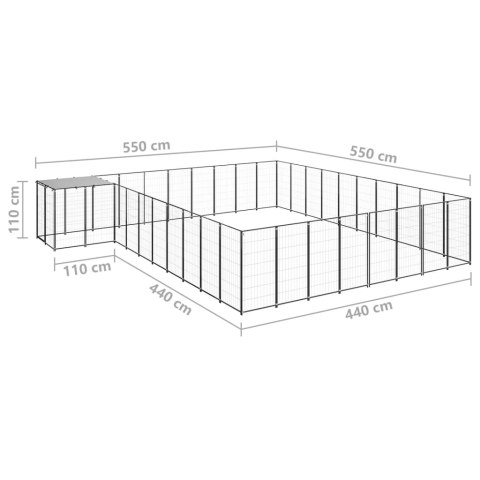  Kojec dla psa, czarny, 25,41 m², stalowy