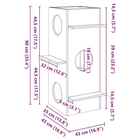  Domek dla kota, 43x43x90 cm, lite drewno sosnowe