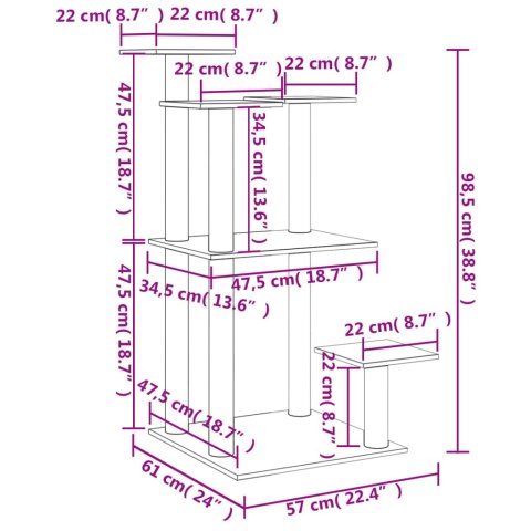  Drapak dla kota, z platformami, jasnoszary, 98,5 cm