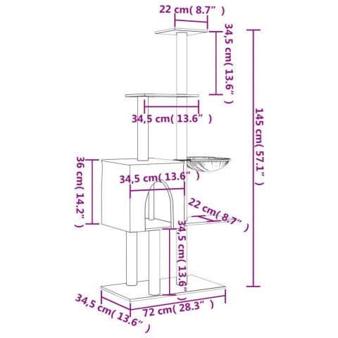  Drapak dla kota z sizalowymi słupkami, kremowy, 145 cm