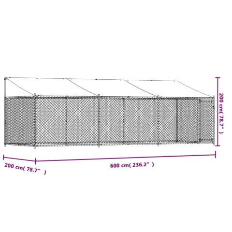  Klatka dla psa, z dachem i drzwiami, szara, 6x2x2 m, stal