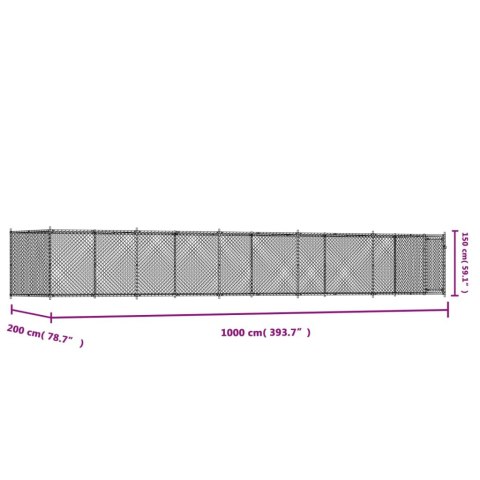  Klatka dla psa, z drzwiami, szara, 10x2x1,5 m, stal