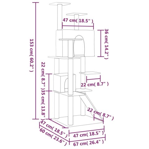  Drapak dla kota z sizalowymi słupkami, kremowy, 153 cm