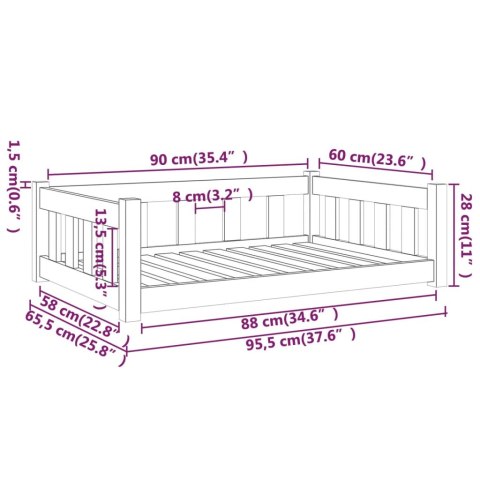  Legowisko dla psa, 95,5x65,5x28 cm, lite drewno sosnowe