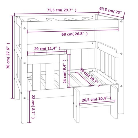  Legowisko dla psa, szare, 75,5x63,5x70 cm, lite drewno sosnowe