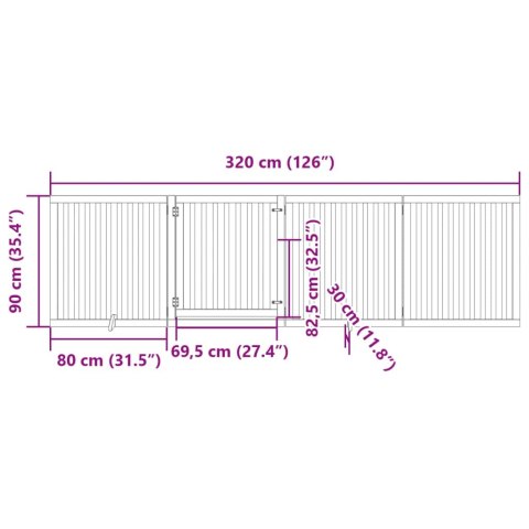  Składana bramka dla psa, z drzwiami, 4 panele, biała, 320 cm