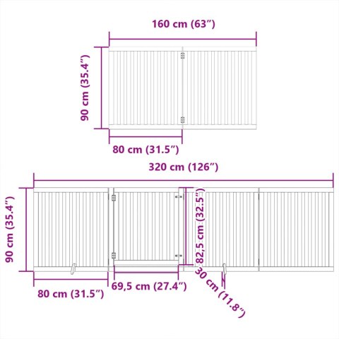  Składana bramka dla psa, z drzwiami, 6 paneli, brązowa, 480 cm